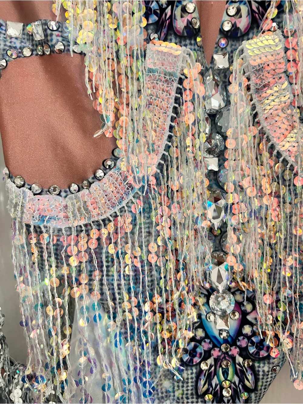 Fringed Sequin Festival Bodysuit in Silver US Sz 2/4 - Picture 6 of 10
